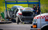 Security forces at the scene of a terror attack near Yokne'am, March 24, 2025. (David Cohen/Flash90)