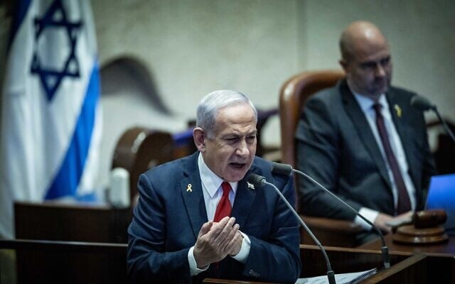 Prime Minister Benjamin Netanyahu speaks during a debate, at the plenum hall of the Knesset in Jerusalem, on March 26, 2025 (Yonatan Sindel/Flash90) Prime Minister Benjamin Netanyahu speaks during a debate, at the plenum hall of the Knesset in Jerusalem, on March 26, 2025 (Yonatan Sindel/Flash90)