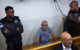 Yom Kippur War veteran Eyal Yaffe arrives for a court hearing at the Jerusalem Magistrate's Court, March 29, 2025, after he was arrested on suspicion of harassing a border policewoman during a protest in Jerusalem. (Yonatan Sindel/Flash90)