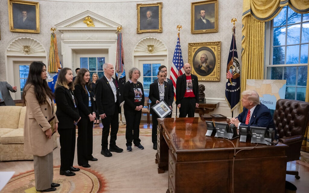 A group of released hostages meets US President Donald Trump in the Oval Office on March 5, 2025. (White House/X)