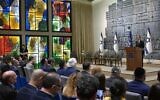President Isaac Herzog speaks to Jewish leaders at his residence in Jerusalem on March 26, 2025 ((Amos Ben Gershom/GPO)