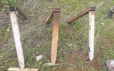 Makeshift rocket launchers located by the Lebanese army in southern Lebanon, March 22, 2025. (Lebanese army on X)