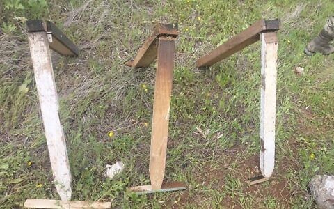 Makeshift rocket launchers located by the Lebanese army in southern Lebanon, March 22, 2025. (Lebanese army on X)