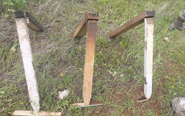 Makeshift rocket launchers located by the Lebanese army in southern Lebanon, March 22, 2025. (Lebanese army on X)
