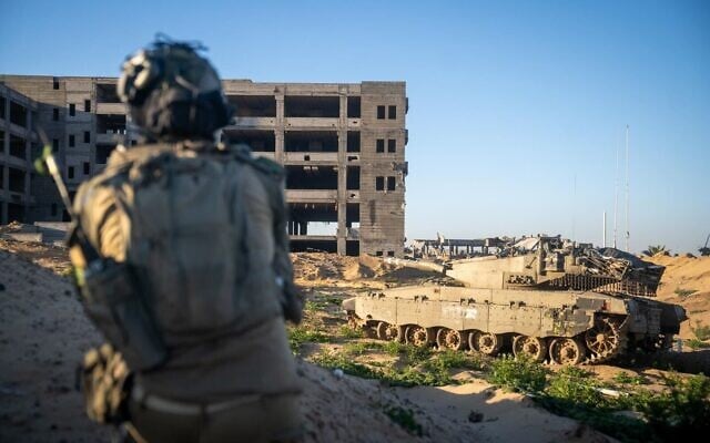 IDF troops operate in the Tel Sultan neighborhood of Rafah, in southern Gaza, on March 23, 2025. (Israel Defense Forces) IDF troops operate in the Tel Sultan neighborhood of Rafah, in southern Gaza, on March 23, 2025. (Israel Defense Forces)