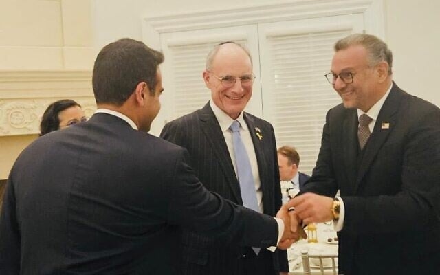 Israel's Ambassador to the US Yechiel Leiter (center) and US President Donald Trump's Middle East adviser Massad Boulos (right) at an iftar dinner at Israel's embassy, in Washington, DC, March 24, 2025. (Israel Embassy in the United States) Israel's Ambassador to the US Yechiel Leiter (center) and US President Donald Trump's Middle East adviser Massad Boulos (right) at an iftar dinner at Israel's embassy, in Washington, DC, March 24, 2025. (Israel Embassy in the United States)