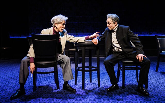 Helen Schneider as Leonard Bernstein, left, and Lucca Züchner as Herbert von Karajan in 'Last Call.' (Maria Baranova)
