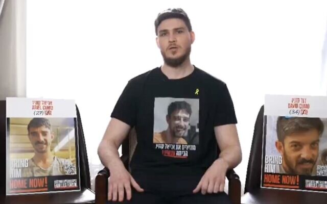 A video statement from released hostage Sasha Troufanov on March 1, 2025. (Screen capture/X)