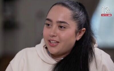 Former hostage Liri Albag is interviewed on Channel 12 on March 5, 2025. (Screen capture/Channel 12)