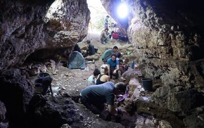 Tinshemet Cave, a Middle Paleolithic site in central Israel, during excavations. (Yossi Zaidner)