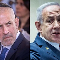 L: Shin Bet chief Ronen Bar at Mount Herzl military cemetery in Jerusalem on October 27, 2024. (Chaim Goldberg/Flash90), R: Prime Minister Benjamin Netanyahu at the Knesset in Jerusalem on March 3, 2025. (Chaim Goldberg/Flash90)