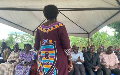 Organizers and farmers co-design a solar field in western Uganda as part of a Gigawatt Global project, Kyenjojo District, Uganda, April 13, 2024. (Jeje Canutum)
