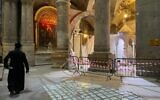 The Church of the Holy Sepulchre during renovation works in March 2025. (Rossella Tercatin/Times of Israel)