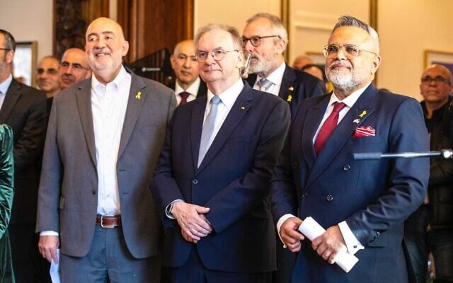 (From left - Ambassador Ron Prosor, Minister President of Saxony-Anhalt Reiner Haseloff, , German Kurdish leader Ali Ertan Toprak celebrate Nowruz at Prosor's residence, March 20, 2025 (Ruti Tzunes/Israeli Embassy in Germany) (From left - Ambassador Ron Prosor, Minister President of Saxony-Anhalt Reiner Haseloff, , German Kurdish leader Ali Ertan Toprak celebrate Nowruz at Prosor's residence, March 20, 2025 (Ruti Tzunes/Israeli Embassy in Germany)