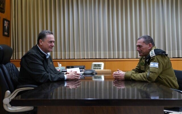 Defense Minister Israel Katz meets with IDF Chief of Staff Lt. Gen. Eyal Zamir at the Defense Ministry, March 25, 2025. (Ariel Hermoni/Defense Ministry) Defense Minister Israel Katz meets with IDF Chief of Staff Lt. Gen. Eyal Zamir at the Defense Ministry, March 25, 2025. (Ariel Hermoni/Defense Ministry)