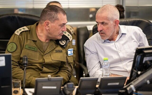 IDF Chief of Staff Lt. Gen. Eyal Zamir, left, and Shin Bet head Ronen Bar, right, at the IAF's underground command center at the military headquarters in Tel Aviv, March 18, 2025. (IDF) IDF Chief of Staff Lt. Gen. Eyal Zamir, left, and Shin Bet head Ronen Bar, right, at the IAF's underground command center at the military headquarters in Tel Aviv, March 18, 2025. (IDF)