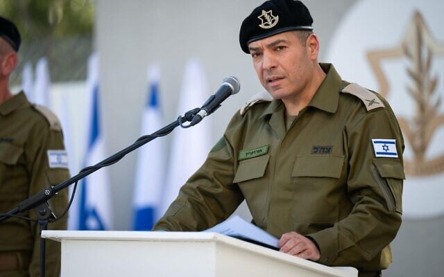 Incoming IDF Spokesman Brig. Gen. Effie Defrin speaks at a handover ceremony at an army base in Tel Aviv, March 27, 2025. (Israel Defense Forces) Incoming IDF Spokesman Brig. Gen. Effie Defrin speaks at a handover ceremony at an army base in Tel Aviv, March 27, 2025. (Israel Defense Forces)