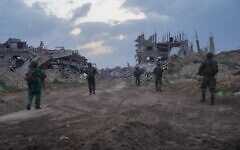 Troops of the Gaza Division operate in the southern Gaza Strip, in a handout photo issued on March 20, 2025. (Israel Defense Forces)