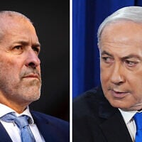 Left: Shin Bet Chief Ronen Bar (Yonatan Sindel/Flash 90); Right: Prime Minister Benjamin Netanyahu. (Dudu Bachar/POOL)