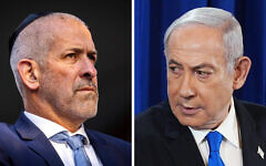 Left: Shin Bet Chief Ronen Bar (Yonatan Sindel/Flash 90); Right: Prime Minister Benjamin Netanyahu. (Dudu Bachar/POOL)