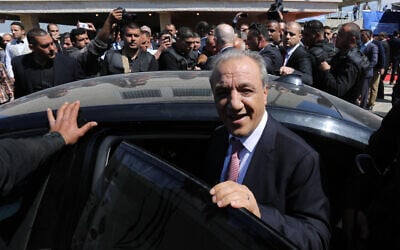 Palestinian Authority intelligence chief Majed Faraj arrives at the inauguration ceremony of a waste treatment plant in the northern Gaza Strip on March 13, 2018. (Ashraf Amra/APA Images via ZUMA Wire)