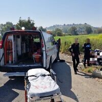 Paramedics on the scene of a terror attack near Yokne'am, March 24, 2025. (MDA spokesperson)