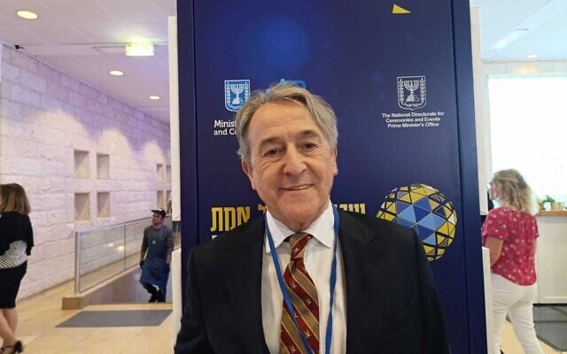 Vox MEP Hermann Tertsch in Jerusalem, March 27, 2025 (Zev Stub/Times of Israel)