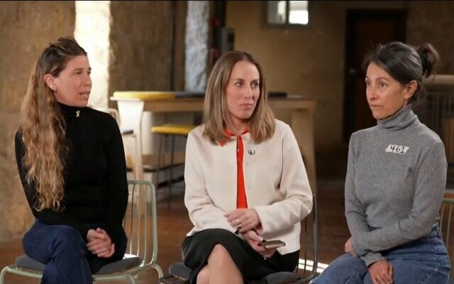 Left to right: Sarit Zussman, mother of Ben Zussman, who was killed fighting in Gaza; Shira Shapiro, mother of Aner Shapira, who was murdered in the October 7, 2023, Hamas onslaught; and Rachel Goldberg-Polin, mother of Hersh Goldberg-Polin, who was murdered in captivity in August 2024, appear in an interview on Channel 12, March 14, 2025. (Screen capture: Channel 12) Left to right: Sarit Zussman, mother of Ben Zussman, who was killed fighting in Gaza; Shira Shapiro, mother of Aner Shapira, who was murdered in the October 7, 2023, Hamas onslaught; and Rachel Goldberg-Polin, mother of Hersh Goldberg-Polin, who was murdered in captivity in August 2024, appear in an interview on Channel 12, March 14, 2025. (Screen capture: Channel 12)