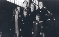The seven Weber siblings upon their arrival at New York Harbor in May 1946. Bottom row from left: Renee, Judith, and Bela. Top row from left: Gertrude, Alfons, Senta, and Ruth. (Courtesy of United States Holocaust Memorial Museum)