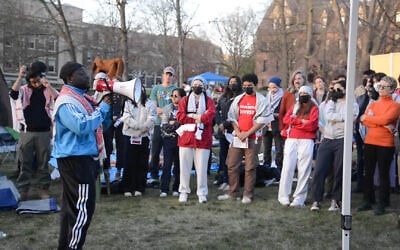 Graduate student Momodou Taal speaks at an encampment at Cornell University campus in New York, after being suspended for disruptive behavior during anti-Israel protests, April 27, 2024. (YouTube screenshot / Cornell Daily Sun)