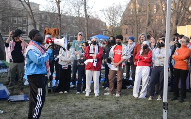 Graduate student Momodou Taal speaks at an encampment at Cornell University campus in New York, after being suspended for disruptive behavior during anti-Israel protests, April 27, 2024. (YouTube screenshot / Cornell Daily Sun)