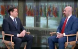 Secretary of State Marco Rubio talks to Michael Benz, a Jewish former Trump official with a Hitler-praising online alter ego, April 16, 2025. (Screen capture, US State Department)