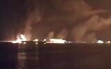 A screenshot of video purporting to show blazes at Yemen's Houthi-controlled Ras Isa oil port following US airstrikes, April 17, 2025. (X screenshot)