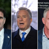 (R-L) Strategic Affairs Minister Ron Dermer, on December 29, 2022. (Yonatan Sindel/Flash90); Mossad chief David Barnea on September 10, 2023. (Avshalom Sassoni/Flash90); US special envoy to the Middle East Steve Witkoff, on March 19, 2025. (AP Photo/Mark Schiefelbein)