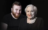 Asaf Cafri (left), an IDF reservist who was killed in Gaza on April 25, 2025 and his great-grandmother, Holocuast survivor Magda Baratz, pictured in a billboard set up in Rishon LeZion in honor of Holocaust Remembrace Day, the day before his death. (Oren Dai/Rishon LeZion Municipality)