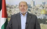 Hamas leader Khalil al-Hayya gives a televised speech rejecting Israel's offer of a temporary truce and hostage release deal, on April 17, 2025. (X screenshot)
