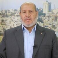 Hamas leader Khalil al-Hayya gives a televised speech rejecting Israel's offer of a temporary truce and hostage release deal, on April 17, 2025. (X screenshot)
