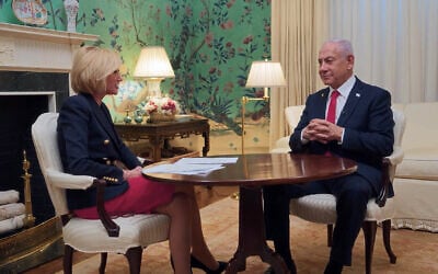Prime Minister Benjamin Netanyahu (R) speaks to evangelical pastor and senior adviser to the White House Faith Office, Paula White (L) in an interview published April 11, 2025. (Screen capture via YouTube)