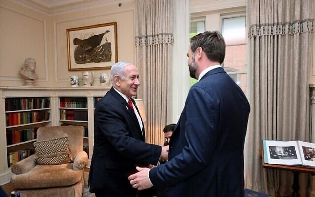 Israeli Prime Minister Benjamin Netanyahu meets US Vice President JD Vance at Blair House, Washington DC, April 8, 2025 (Avi Ohayon/GPO) Israeli Prime Minister Benjamin Netanyahu meets US Vice President JD Vance at Blair House, Washington DC, April 8, 2025 (Avi Ohayon/GPO)