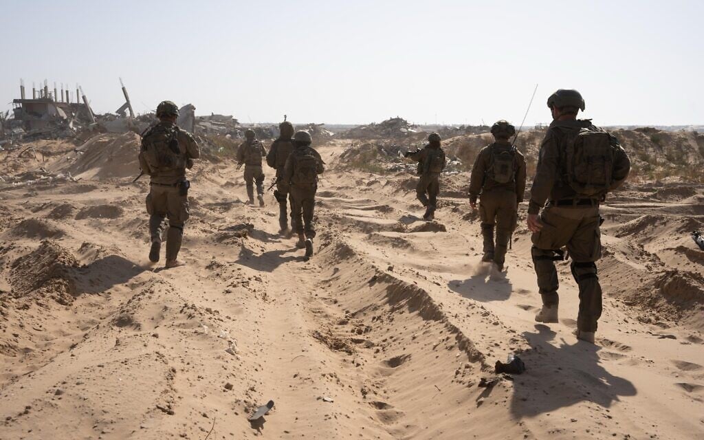 IDF troops operate in the Gaza Strip, in a handout photo issued on April 26, 2025. (Israel Defense Forces)