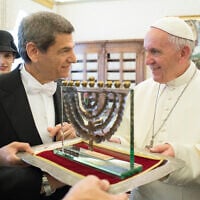 This handout picture released by the Vatican press office shows Pope Francis during a meeting with David Oren, ambassador of Israel to the Holy See, on October 27, 2016 at the Vatican. (AFP)