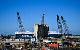 A cargo ship is docked at the port of Beirut on October 21, 2024. (Joseph EID / AFP)