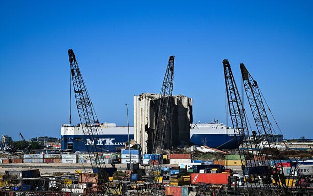 A cargo ship is docked at the port of Beirut on October 21, 2024. (Joseph EID / AFP)