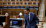 Spain's Prime Minister Pedro Sanchez arrives for a plenary session at the Spanish lower house, Congress of Deputies, in Madrid on November 21, 2024. (OSCAR DEL POZO / AFP)