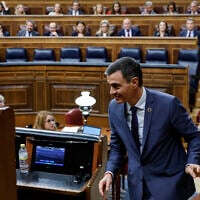 Spain's Prime Minister Pedro Sanchez arrives for a plenary session at the Spanish lower house, Congress of Deputies, in Madrid on November 21, 2024. (OSCAR DEL POZO / AFP)