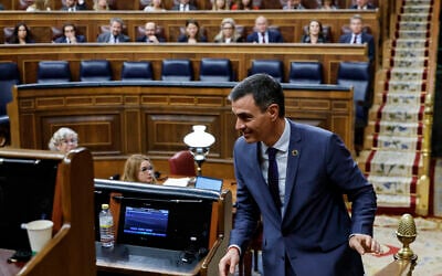 Spain's Prime Minister Pedro Sanchez arrives for a plenary session at the Spanish lower house, Congress of Deputies, in Madrid on November 21, 2024. (OSCAR DEL POZO / AFP)