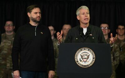 US Vice President JD Vance (L) listens as Secretary of Energy Chris Wright speaks at the US military's Pituffik Space Base in Greenland on March 28, 2025. (Jim Watson/Pool/AFP)