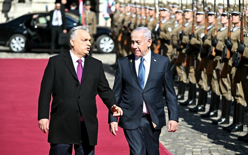 Hungary's Prime Minister Viktor Orban (L) and Prime Minister Benjamin Netanyahu are greeted by a military honor guard on April 3, 2025 in Budapest, Hungary. (Attila Kisbenedek/AFP) Hungary's Prime Minister Viktor Orban (L) and Prime Minister Benjamin Netanyahu are greeted by a military honor guard on April 3, 2025 in Budapest, Hungary. (Attila Kisbenedek/AFP)