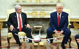 US President Donald Trump, right, meets with Israeli Prime Minister Benjamin Netanyahu in the Oval Office of the White House in Washington, DC, on April 7, 2025. (Saul Loeb / AFP)