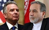 This combination of pictures shows US Middle East envoy Steve Witkoff after a meeting with Russian officials at Diriyah Palace, in Riyadh, Saudi Arabia, on February 18, 2025 (L); and Iran's Foreign Minister Abbas Araghchi speaking to AFP during an interview at the Iranian consulate in Jeddah, Saudi Arabia, on March 7, 2025. (EVELYN HOCKSTEIN and Amer HILABI / various sources / AFP)